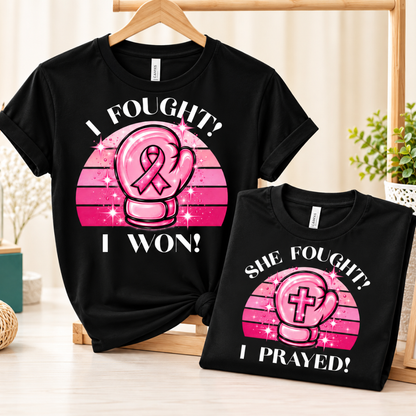 Breast Cancer Survivor & Supporter T-Shirt Set | Fought Prayed Won