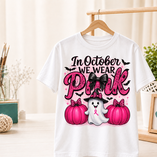In October We Wear Pink Witch Ghost Tee