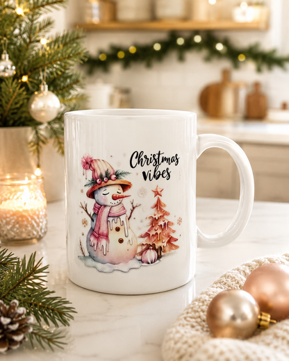 Christmas Vibes Pink Snowman Mug
