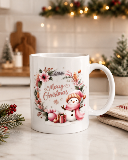 Merry Christmas Pink Wreath Mug