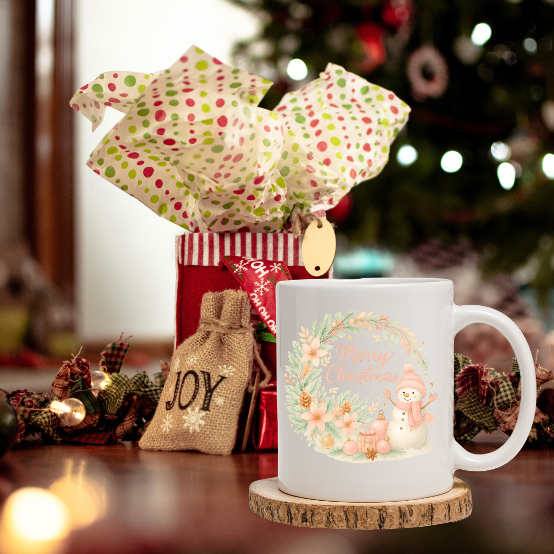 Merry Christmas Pink Wreath Mug